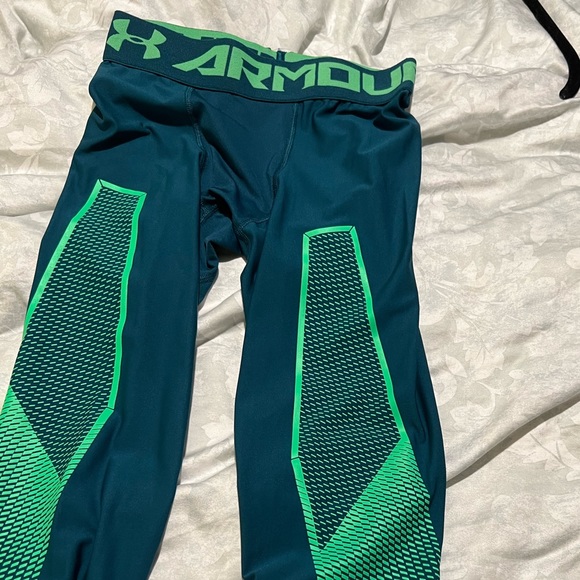 Men’s Under Armour Compression Green Running Leggings Active - Picture 4 of 5
